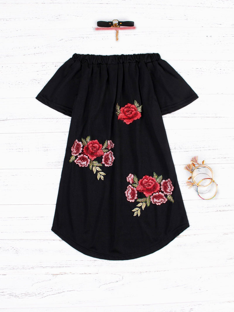 Embroidered Off The Shoulder Mini Dress - Landing Closet