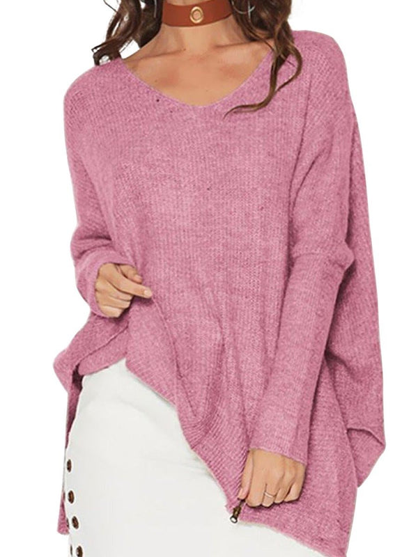 Pink Casual Loose Zipper Sweater - Landing Closet