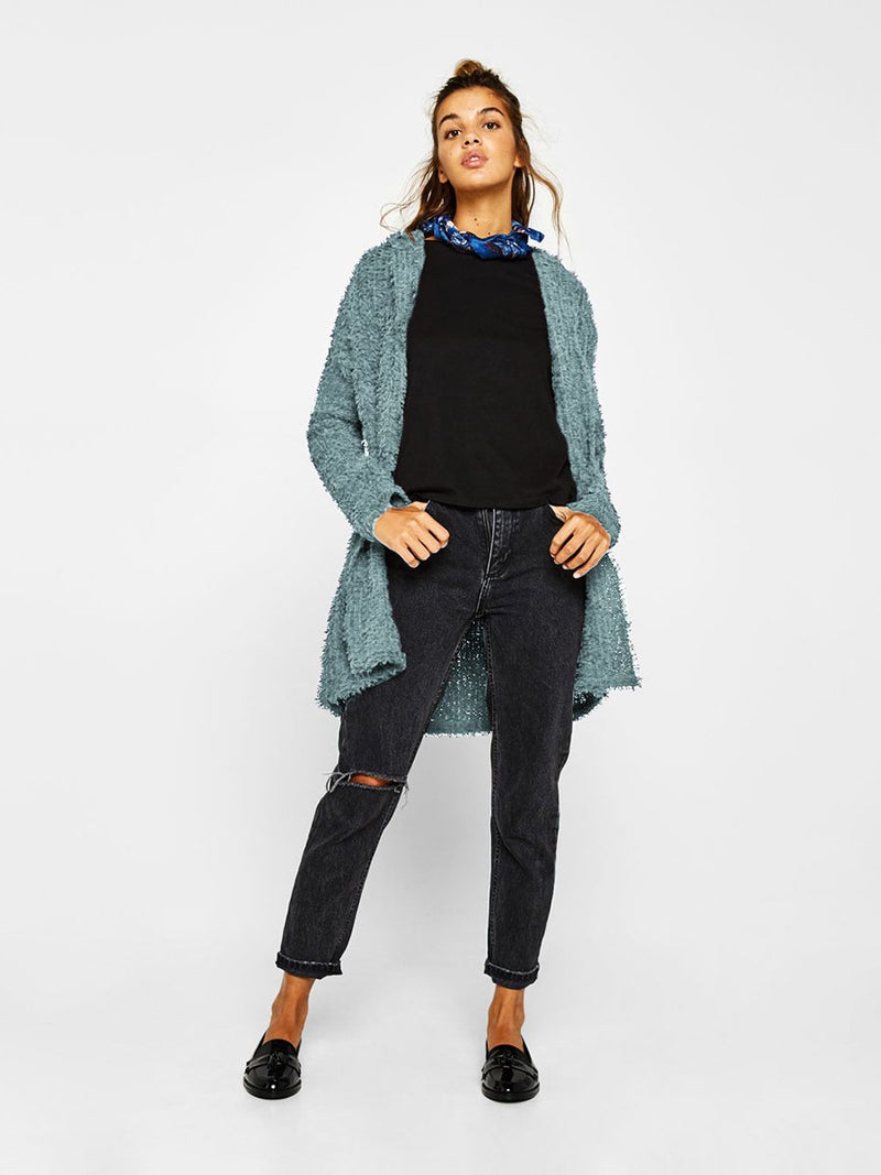 Plush Hooded Open Front Long Cardigan Coat