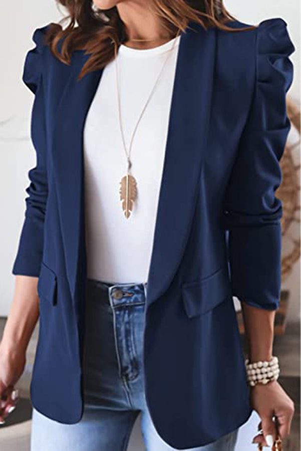 Bubble Sleeve Open Front Blazer