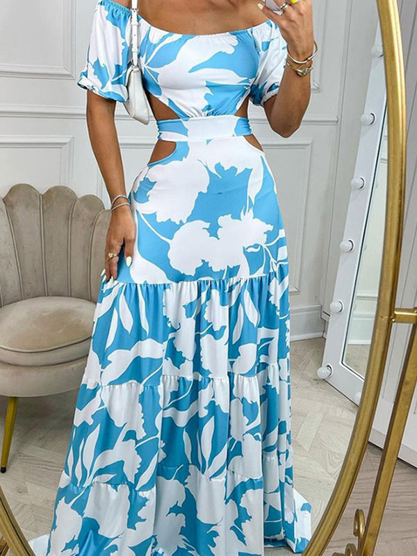 Women's Dresses Tropical Print Off Shoulder Cut Out Maxi Dresses Beachwear