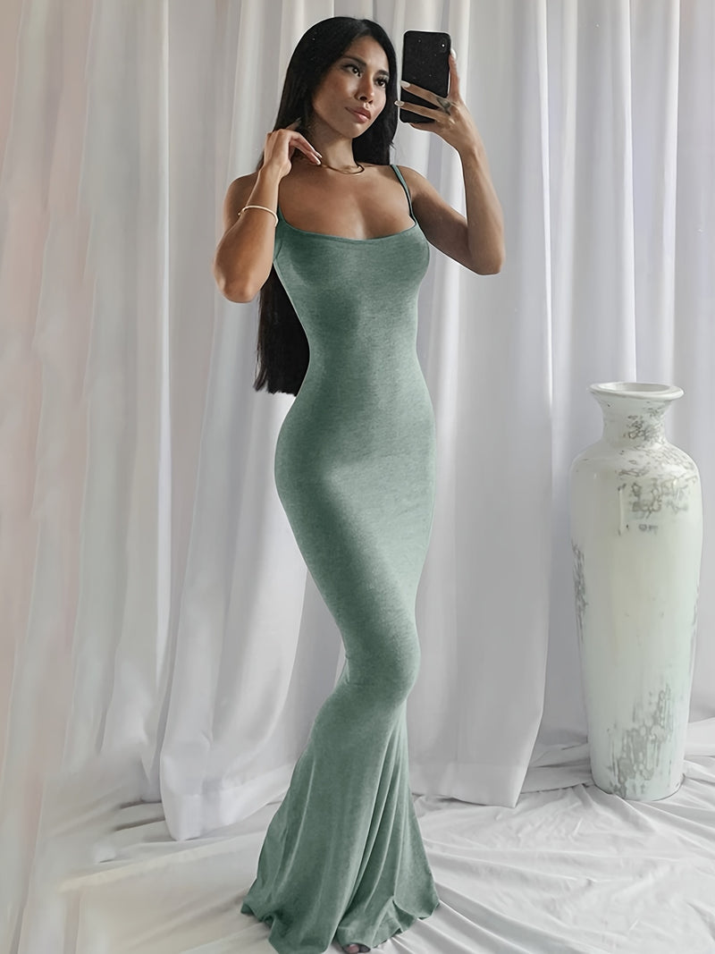 Sleeveless Sexy Scoop Neck Open Back Cami Maxi Dress