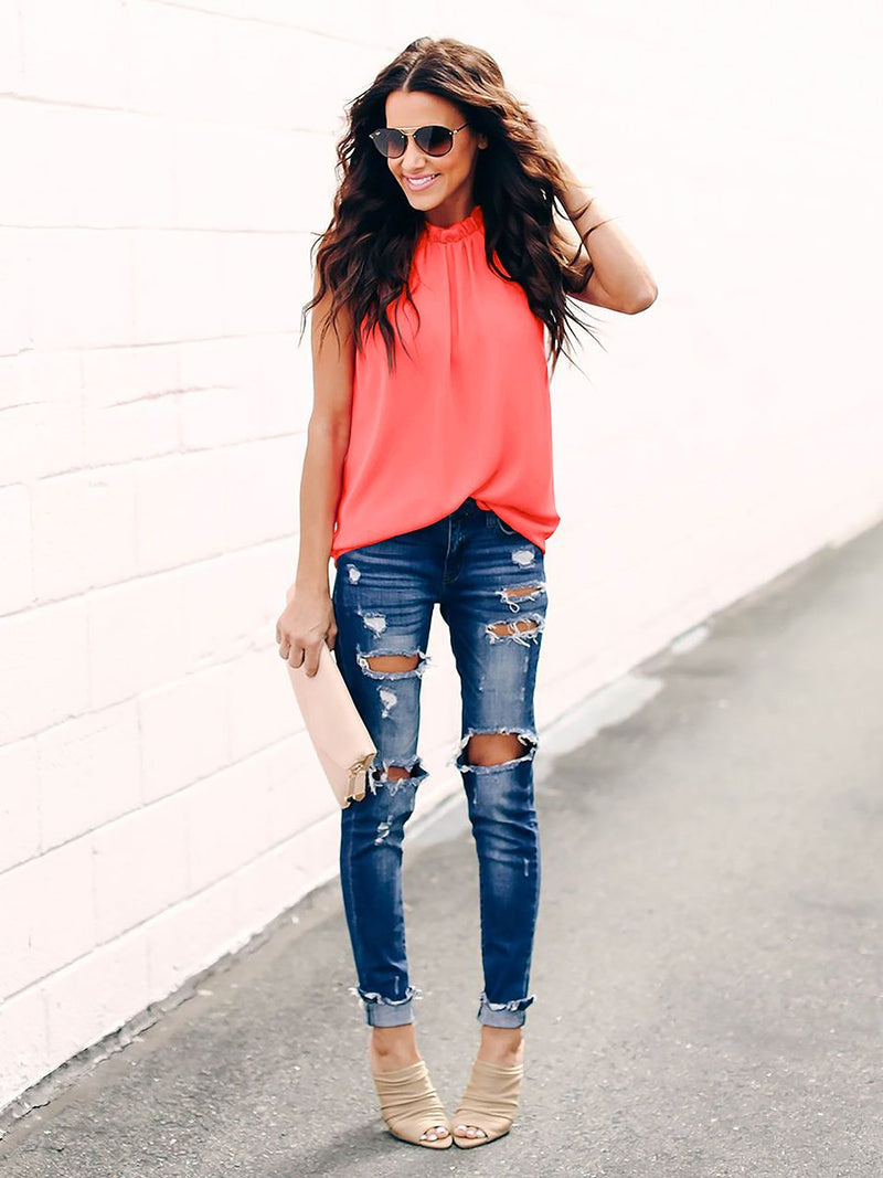 Round Neck Sleeveless T-shirt Top