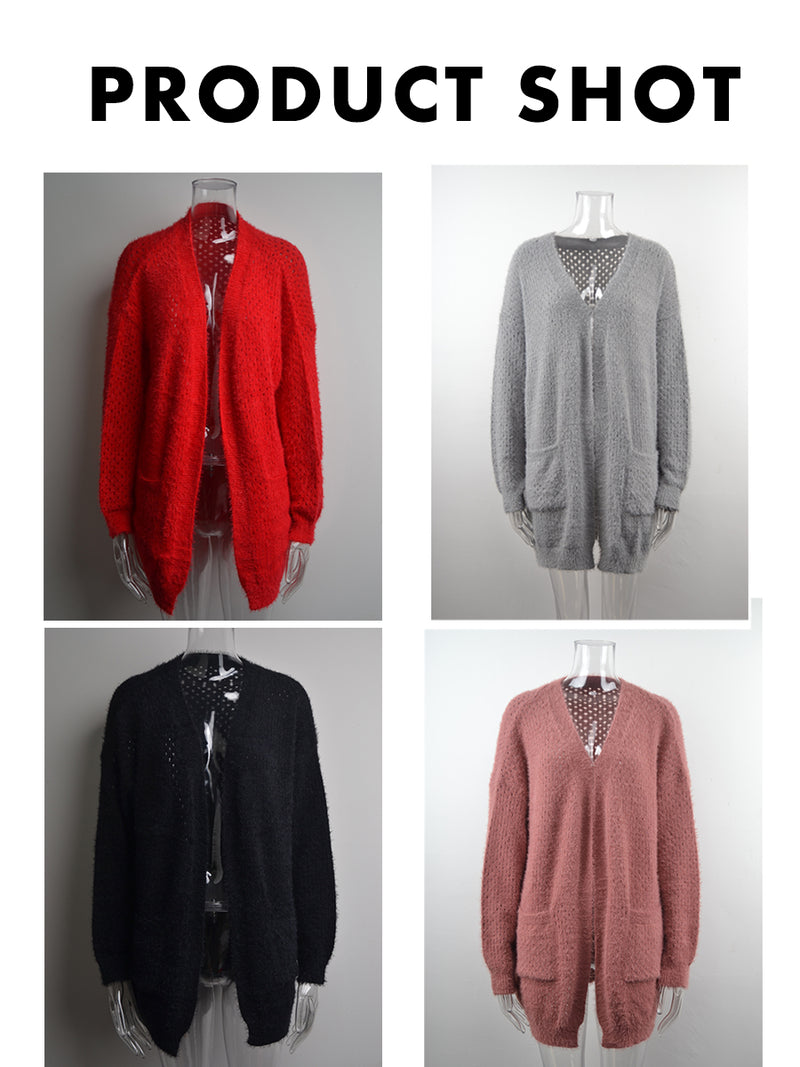 Front Open Pocket Fleece Cardigan