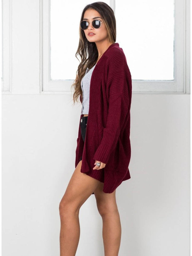 Long Sleeves Front Open Pocket Coat Cardigan