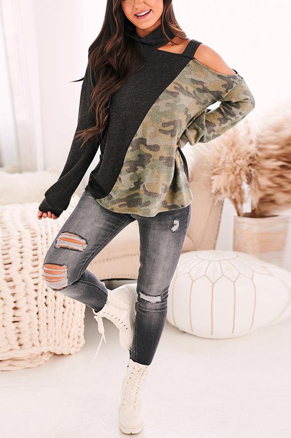 Camo Cutie Cutout Neck Top