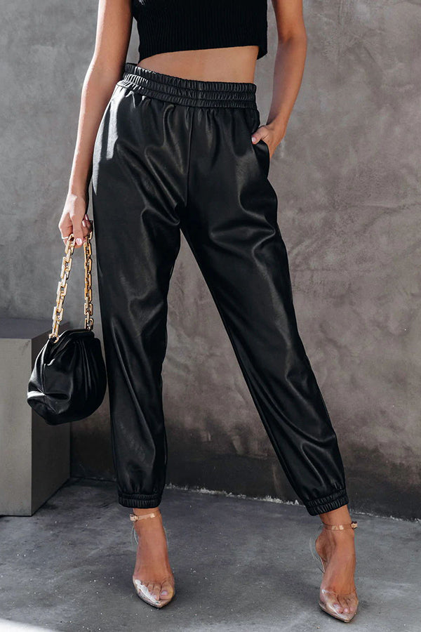 Splendid Moment Pocketed Faux Leather Jogger Pants