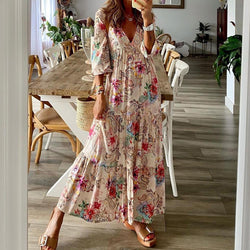 Romantic Print V-Neck Maxi Dress