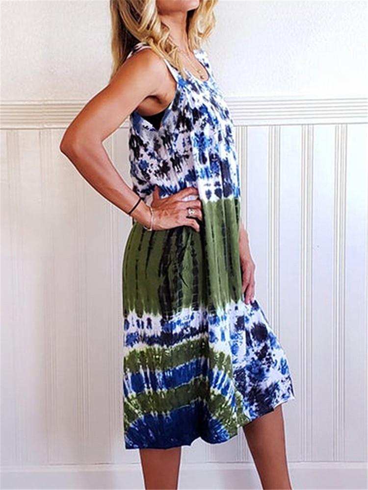 Tie-Dye Print Sleeveless A-Line Dress