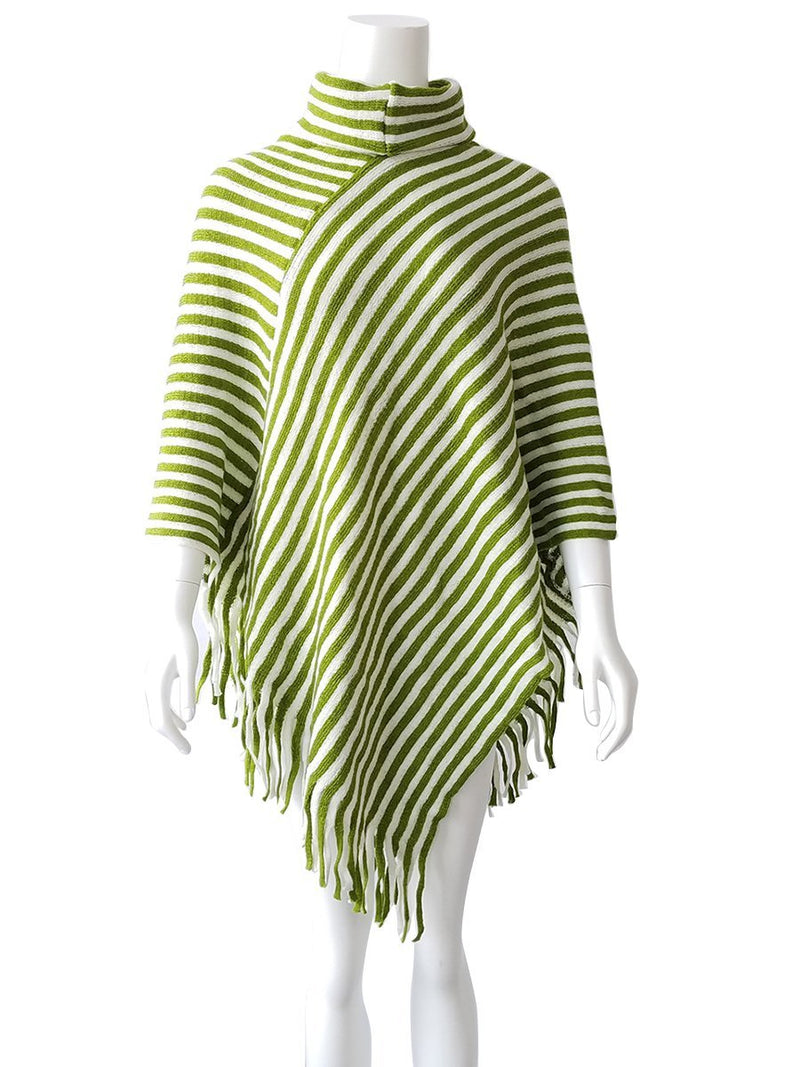 Striped Cape With Turtleneck Knitted Pullover