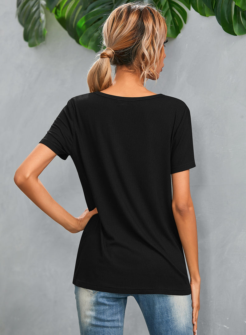 Casual Short Sleeve V Neck T Shirt