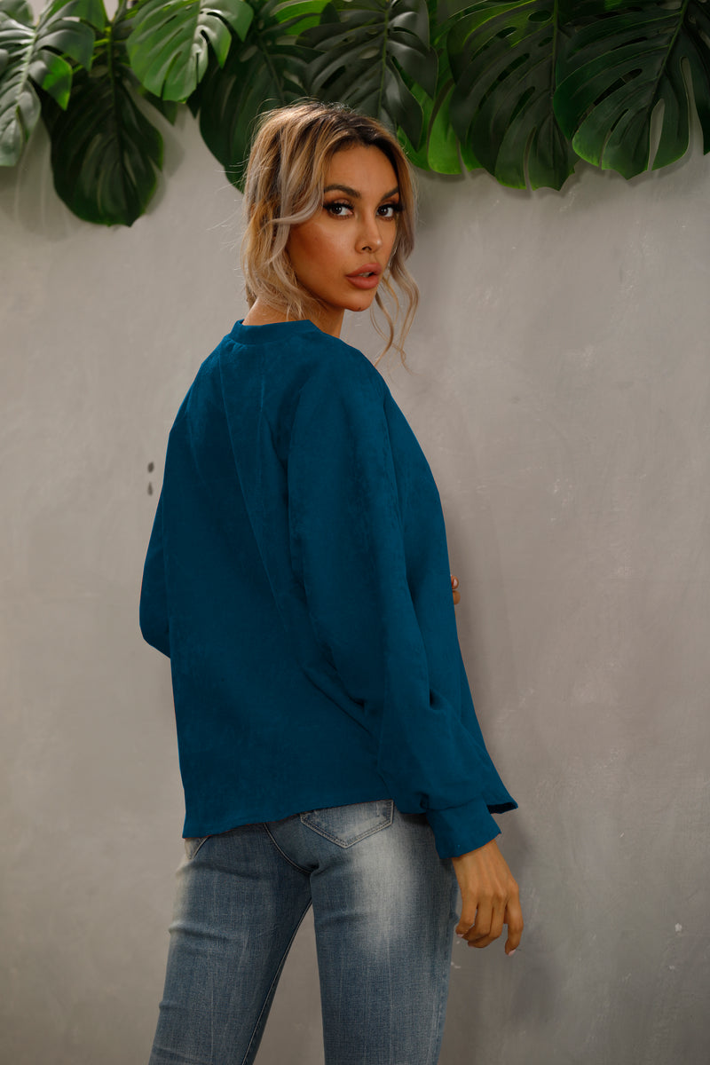 Casual V Neck Long Sleeve Top