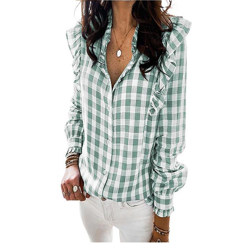 Ruffle Long Sleeve Button Down Blouse Top