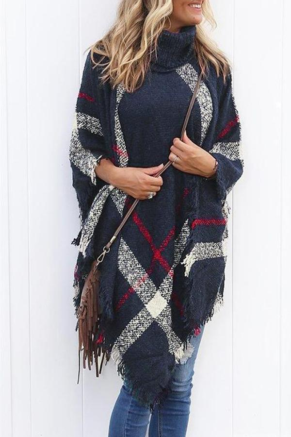 Turtle Neck Cape Shawl Loose Sweater