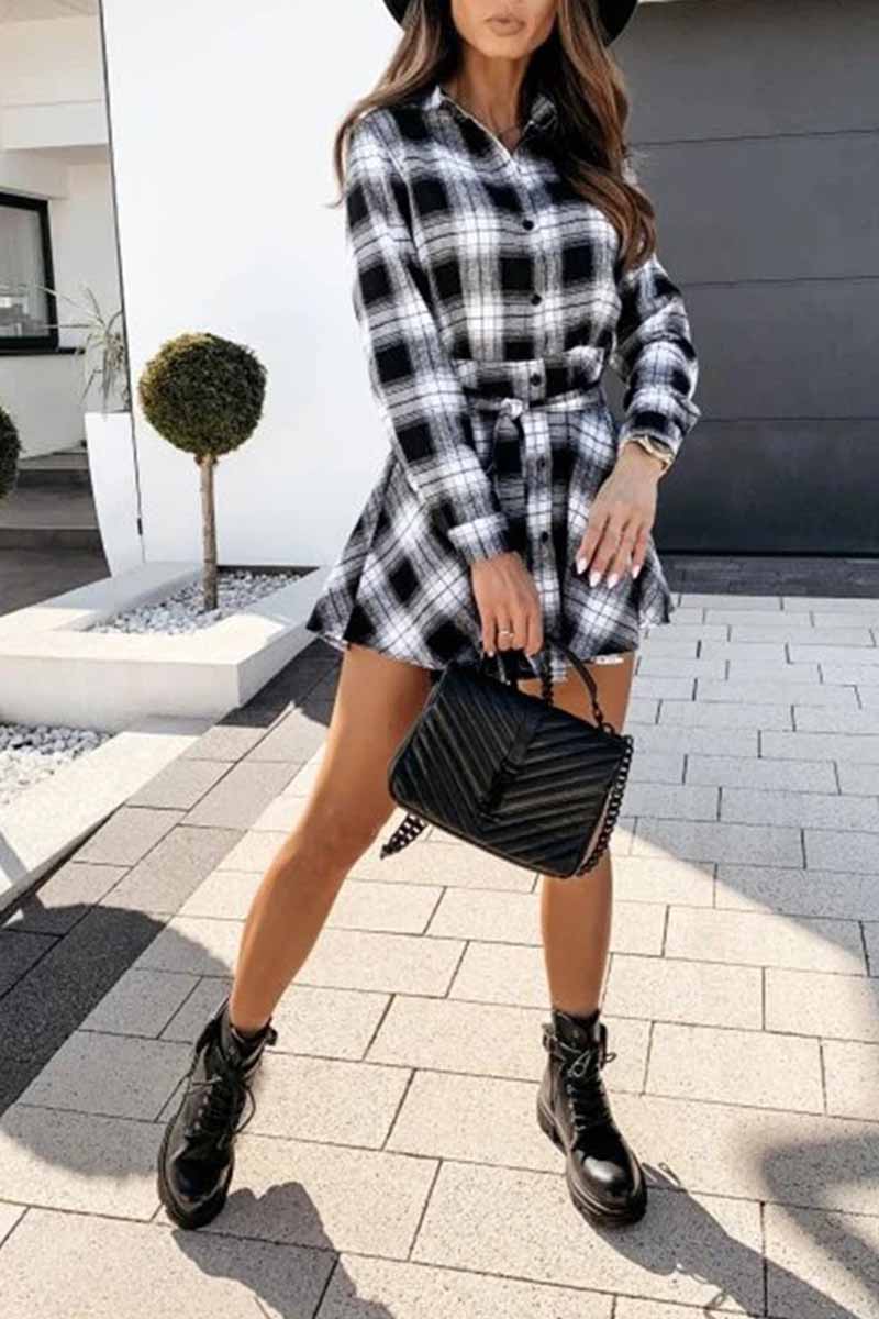 Long Sleeve Plaid Shirt Mini Dress