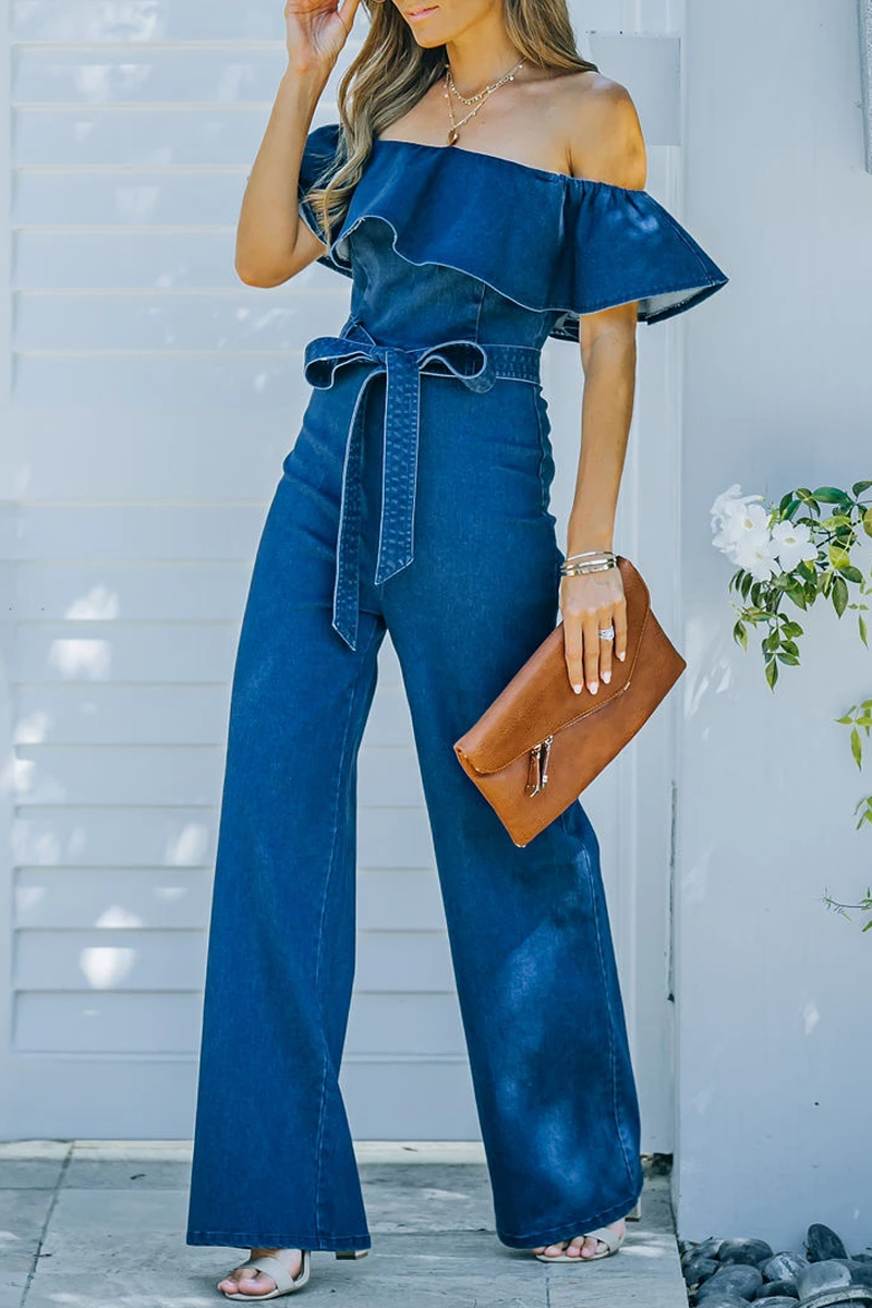 Off The Shoulder Denim Jumpsuit(PreSale)