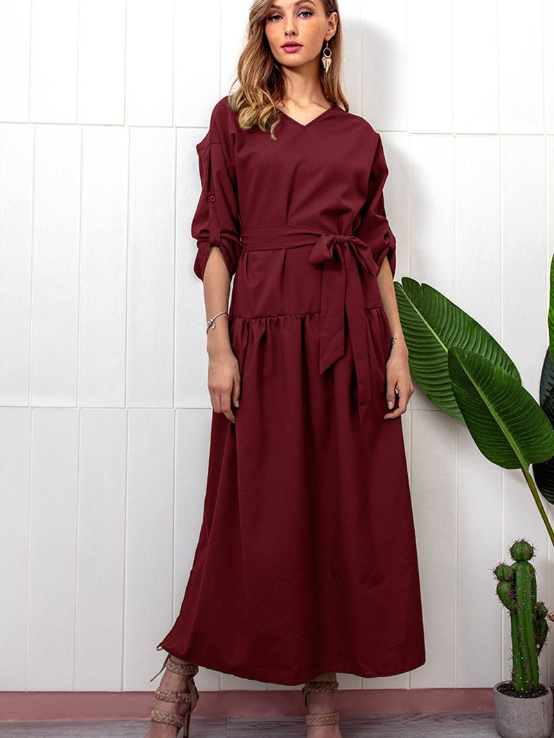 Long Sleeve Loose Plain Maxi Dresses