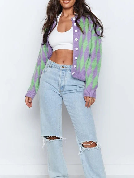 Button Up Tie Dye Knit Long Sleeve Sweater