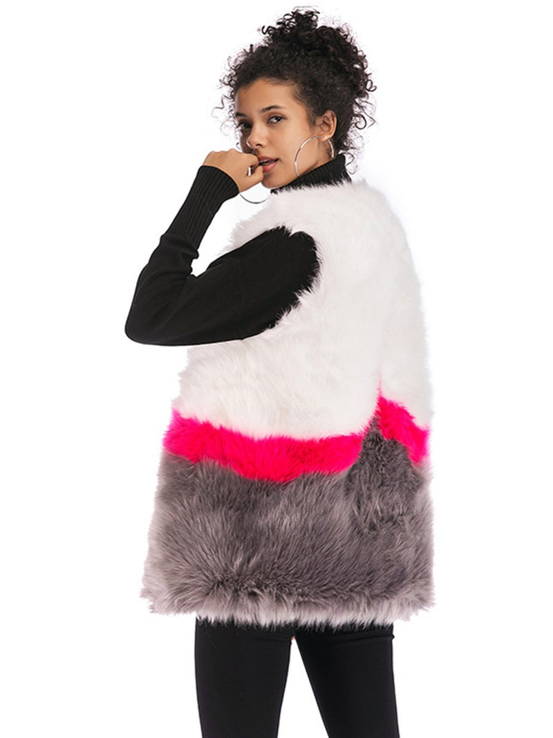 Faux Fur Sleeveless Stitching Plush Coat Jacket - Landing Closet