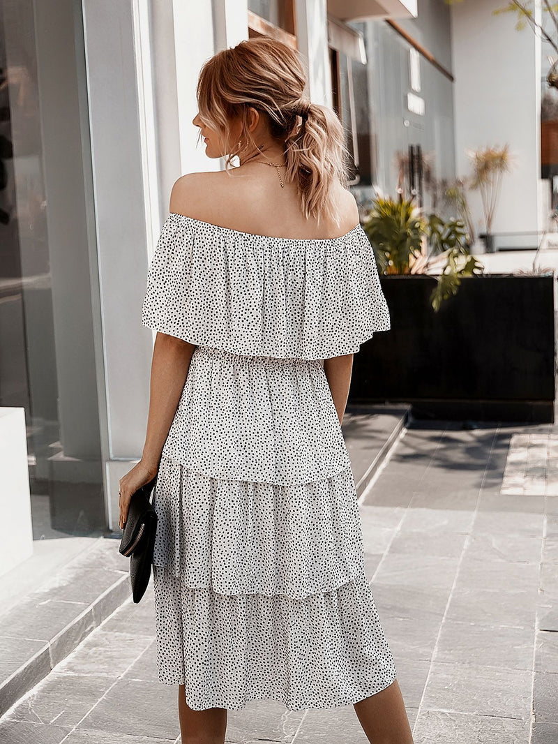 Off The Shoulder Sleeveless Tiered Ruffle Midi Dress