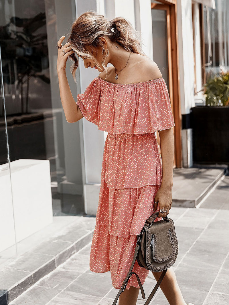 Off The Shoulder Sleeveless Tiered Ruffle Midi Dress