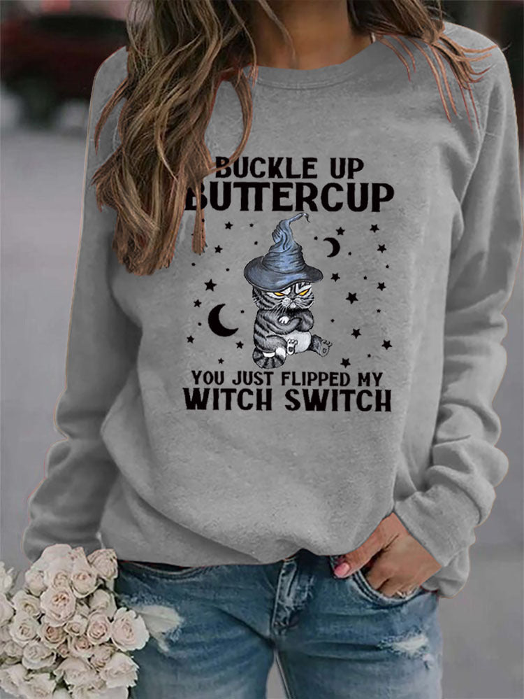 Buckle Up Printed Crew Neck Sweatshirt