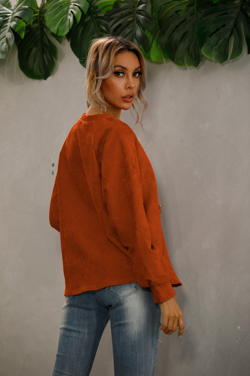 Casual V Neck Long Sleeve Top