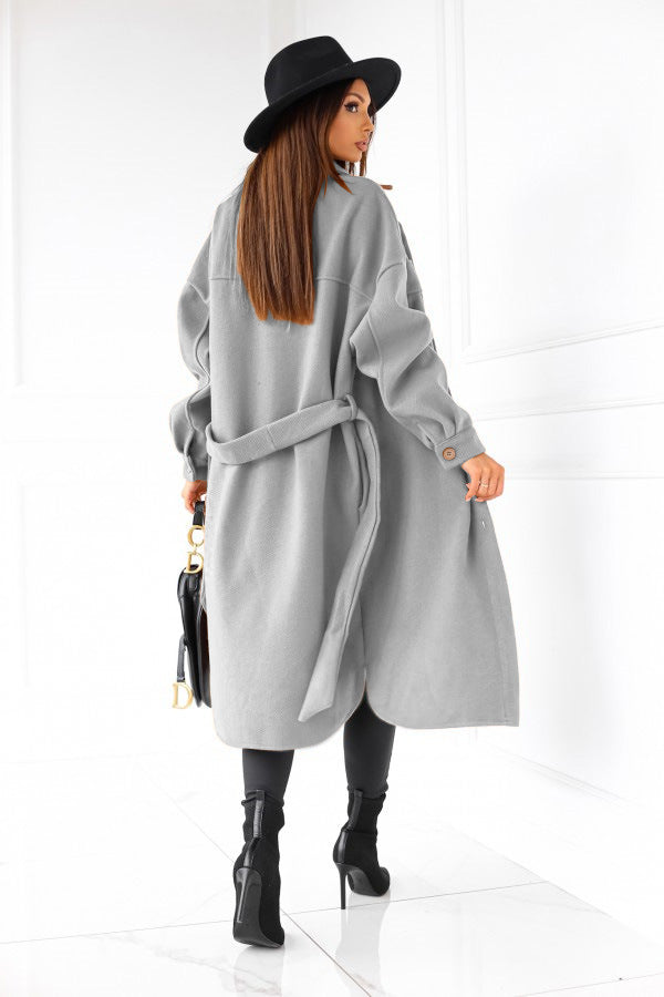 Casual Belted Double Pocket Jacket Coat