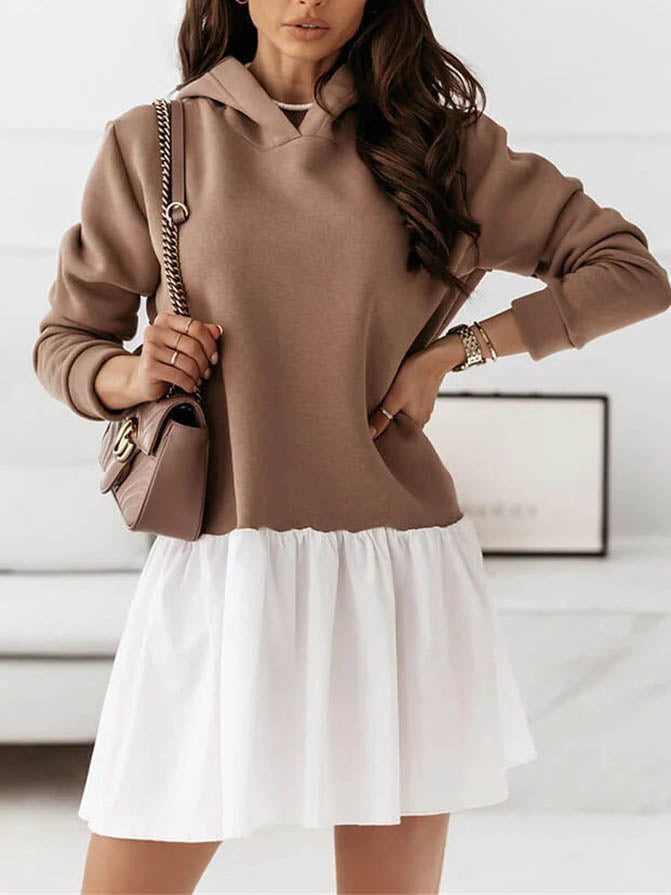 Long Sleeve Hooded Mini Loose Dress