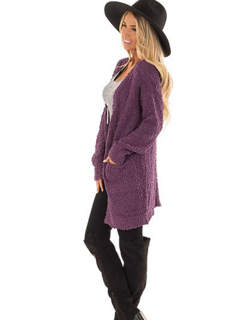 Open Front Large Pockets Long Sleeves Cardigan