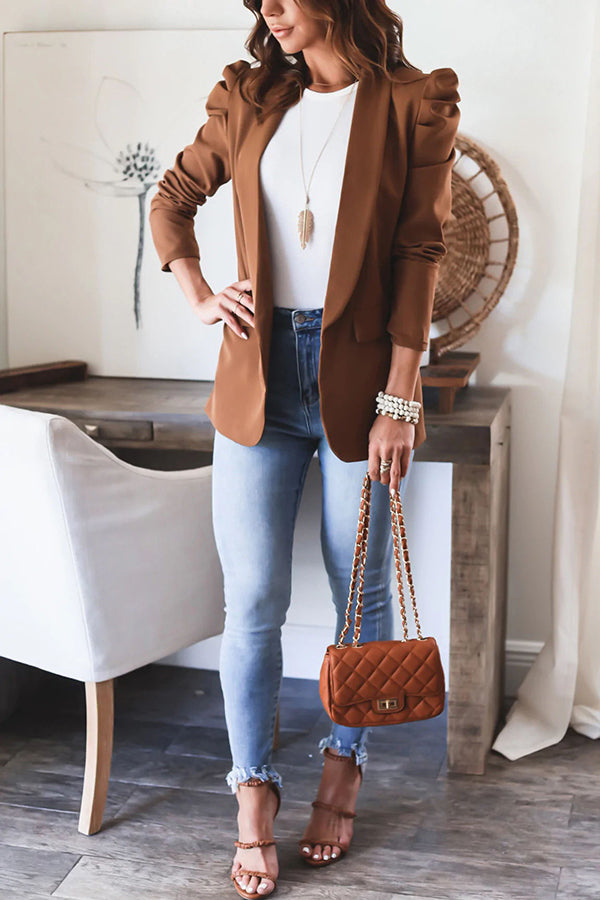 Bubble Sleeve Open Front Blazer