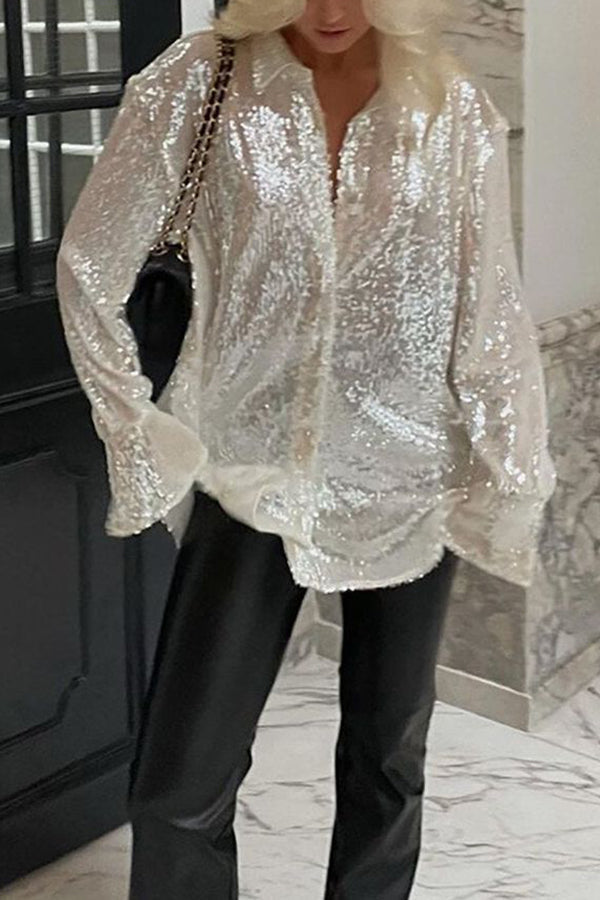 Sequin Oversized Button Shirt