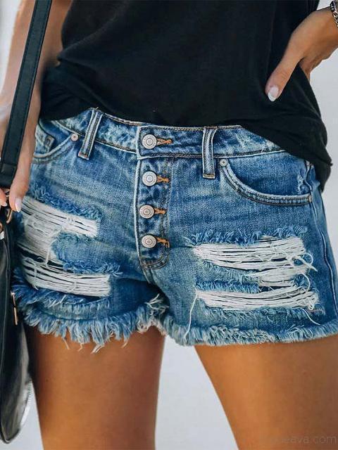 American Flag Printed Ripped Denim Shorts