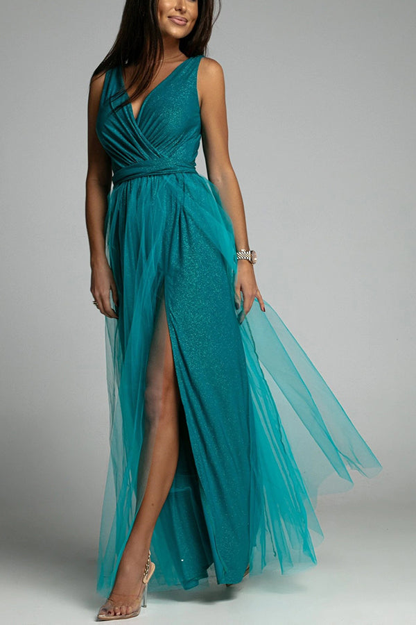 It's My Day Light Tulle Slit Maxi Dress