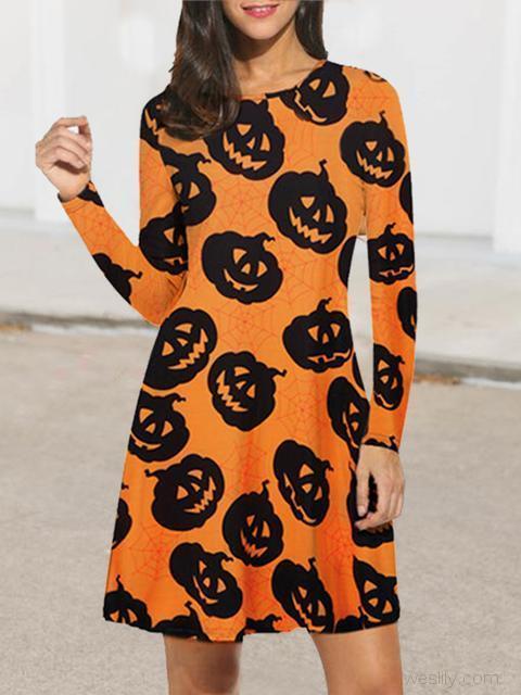 Round Neck Casual Halloween Dress