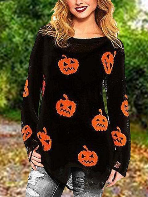 Halloween Dobladillo Irregular Casual Tops