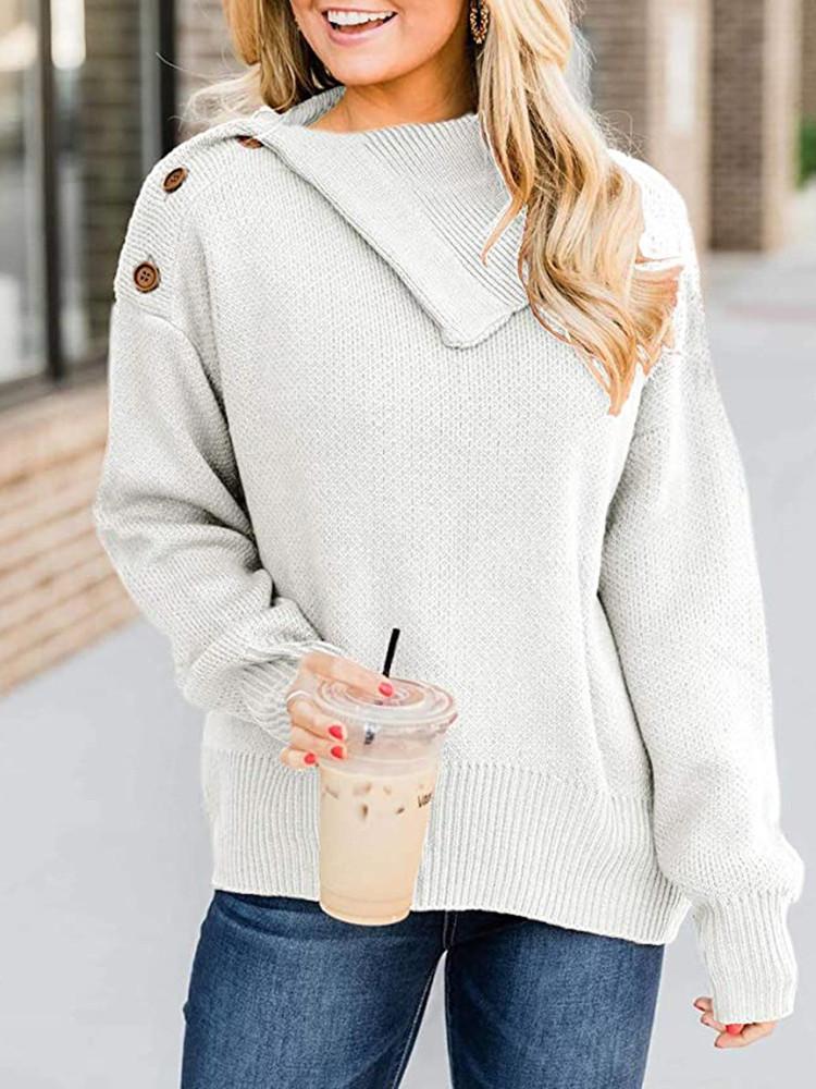 SHOULDER BUTTON SIDE LAPEL SWEATER