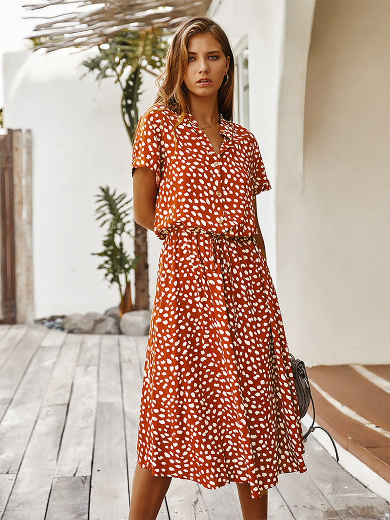 Leopard Floral V-Neck Midi Dress