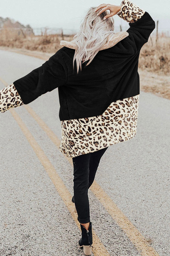 Winter Wonderland Pocket Leopard Plush Coat