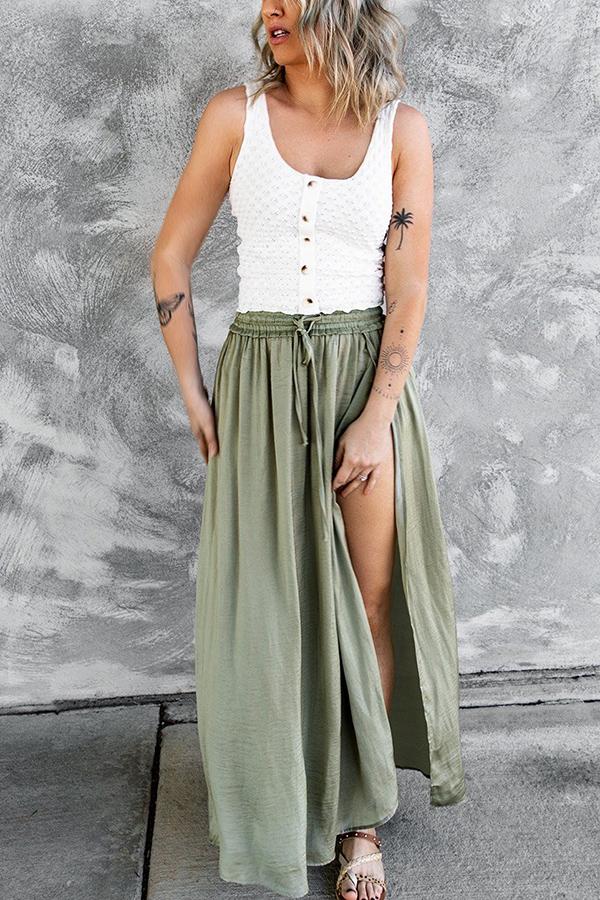 Adjustable Drawstring Waist Silky Maxi Skirt