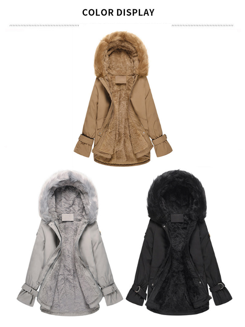 Zip Up Front Pocket Fur Collar Jacket Coat