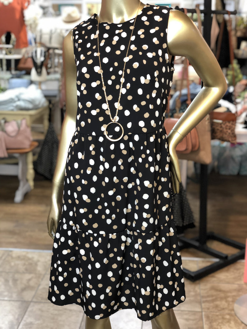 Sleeveless Round Neck Polka Dot Mini Dress