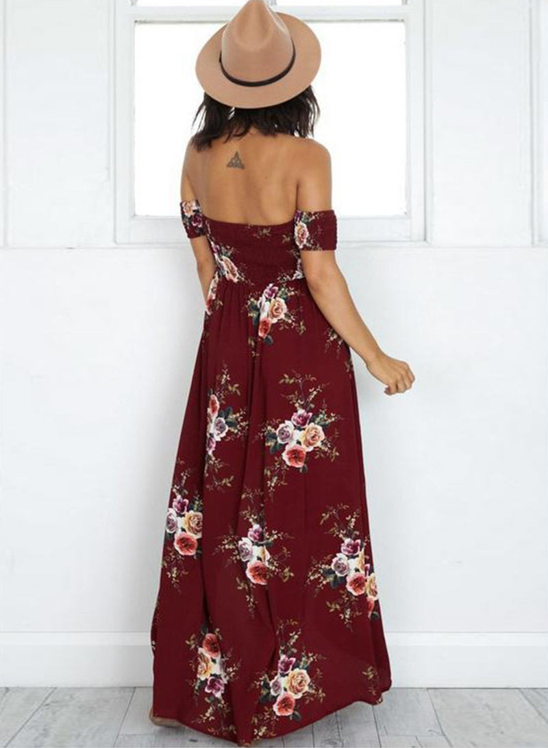 Off Shoulder Split Maxi Dress - Landing Closet