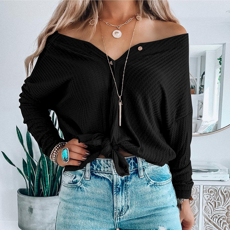 Round Neck Button Down Knit Pullover Sweater