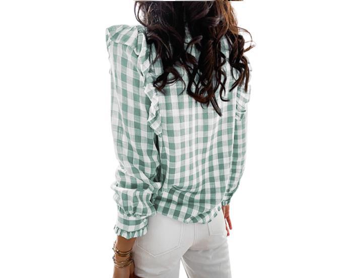 Ruffle Long Sleeve Button Down Blouse Top