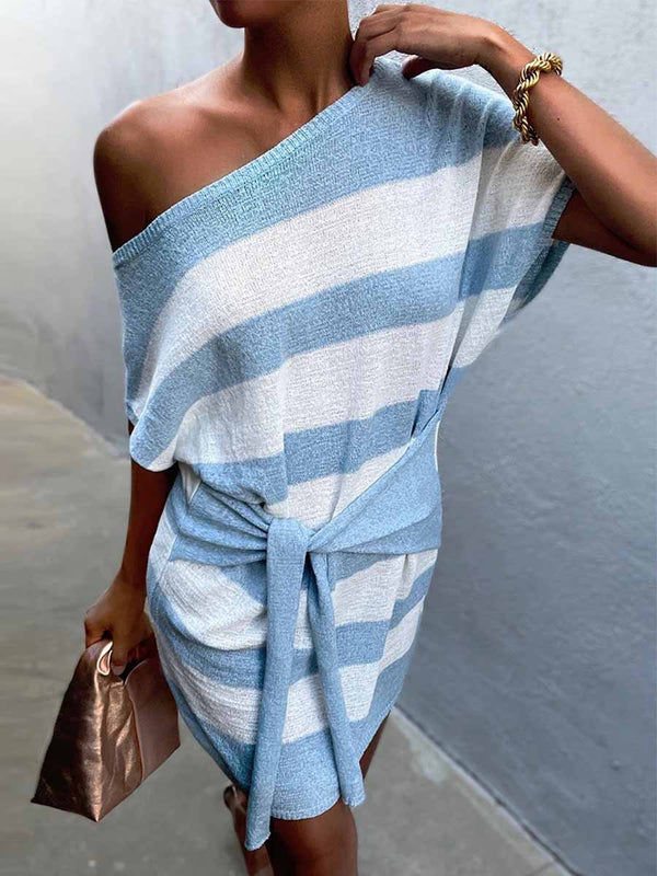 Off Shoulder Striped Dress