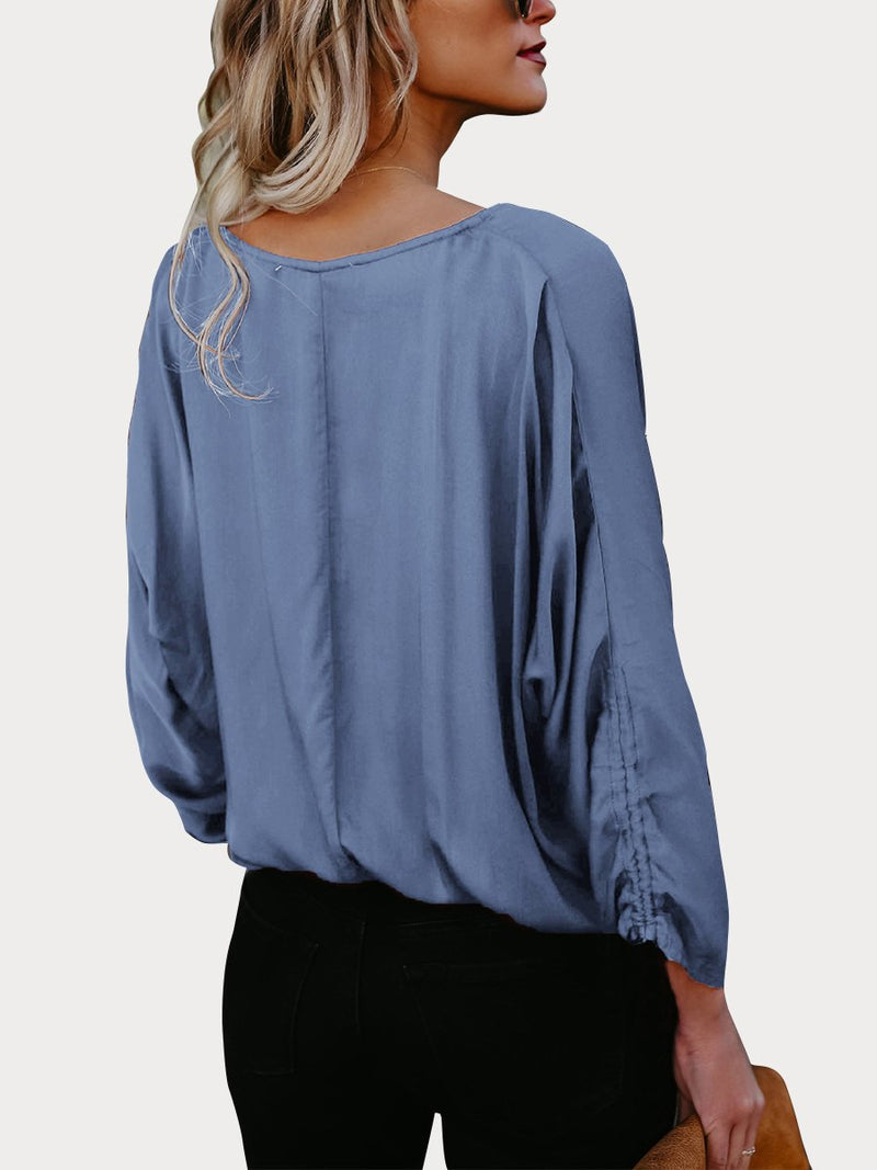 Black Button Down V Neck Casual Blouse - Landing Closet