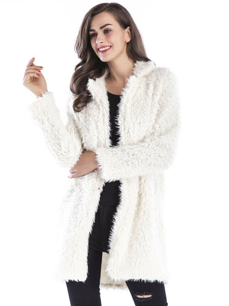 Long Sleeves Plush Lapel Collar Long Coat