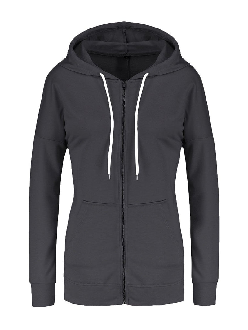 Casual Long Sleeve Zip Up Hoodie - Landing Closet