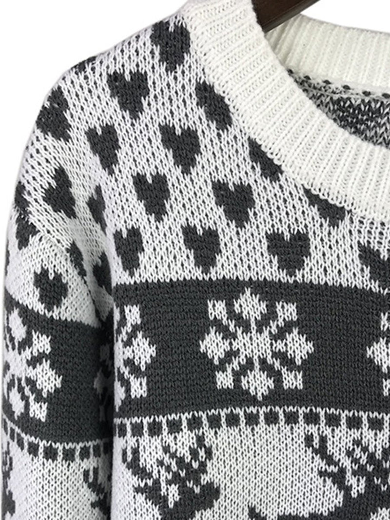 Long Sleeves Elk Snowflake Knitted Pullover Sweater